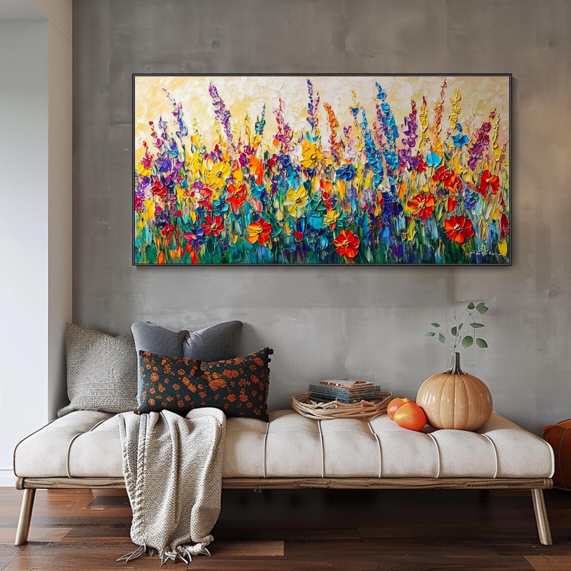Colorful Wildflower Meadow Palette Knife Floral Oil Painting Poster - Image 3