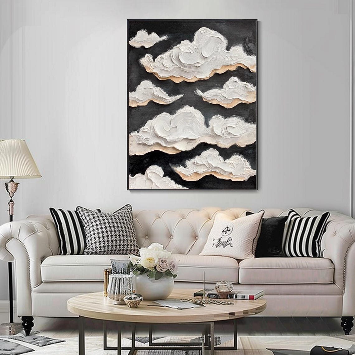 Original Cloud Oil Painting 3d Minimalist Sky Abstract Art Wall Decor Textured White Cloud Modern Home Wall Accent Knife Hand - Image 2