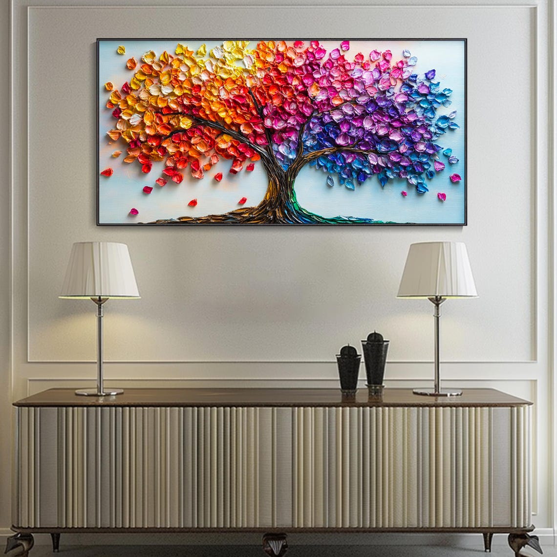 Colorful Gradient Petal Tree Palette Knife Modern Art Poster - Image 2
