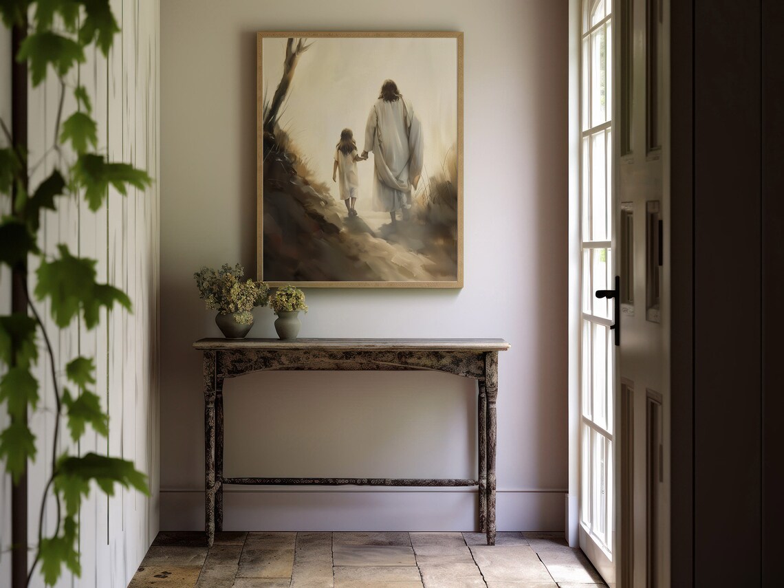 Jesus Walking With Girl, Inspirational Art Print - Image 5