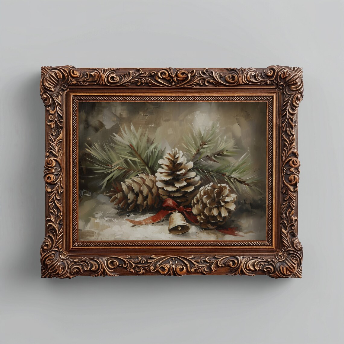 Christmas Pinecones Oil Painting Holiday Art Print - Image 2