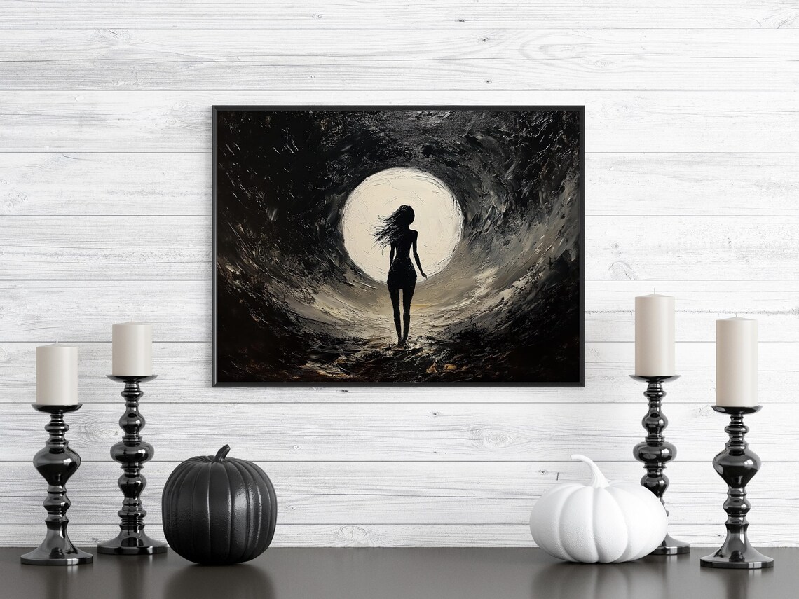 Woman Silhouette Full Moon Dark Forest Gothic Halloween Moody Art Poster - Image 5