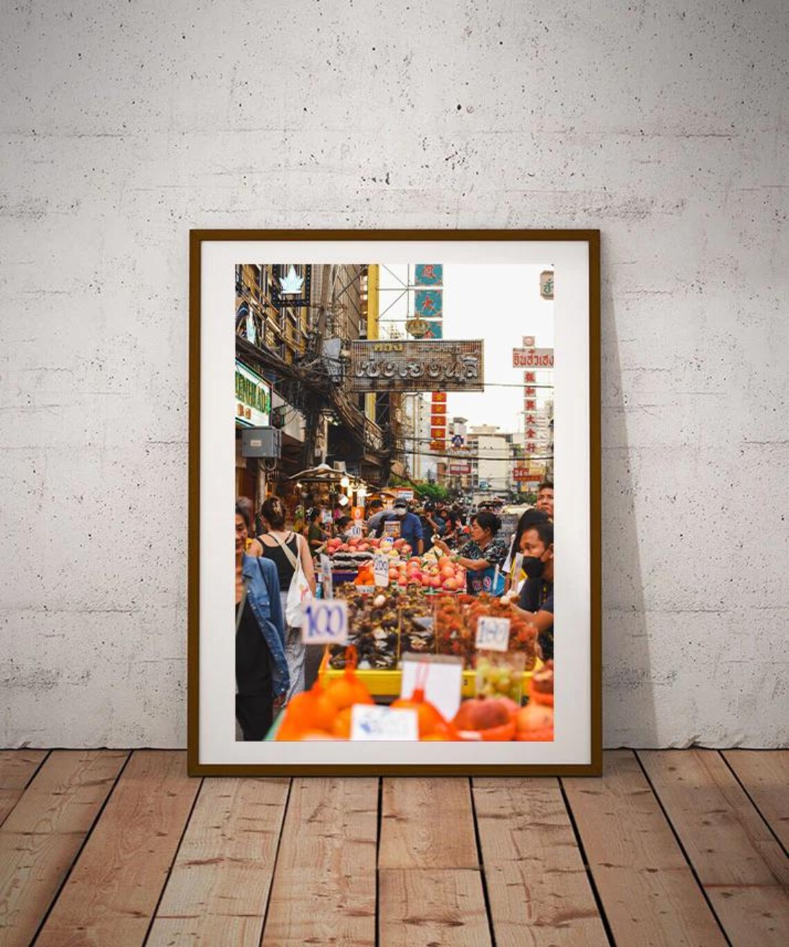 Bangkok Chinatown Busy Fruit Market Street Scene Travel Poster