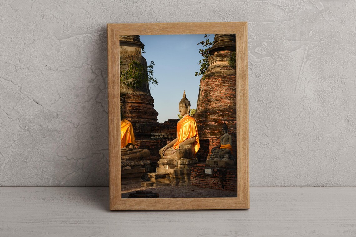 Golden Buddha at Ayutthaya Ancient Temple Ruins Thailand Travel Poster