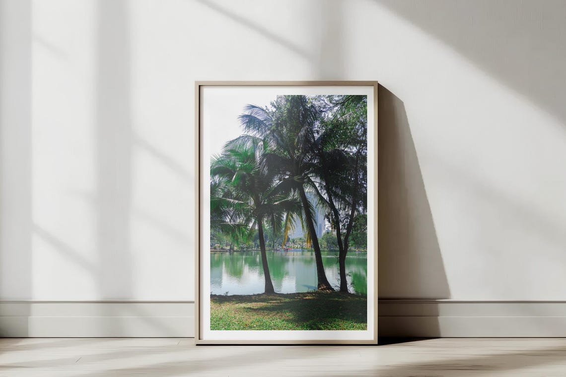 Lumphini Park Bangkok Palm Trees Lakeside City Scenic Photo Poster