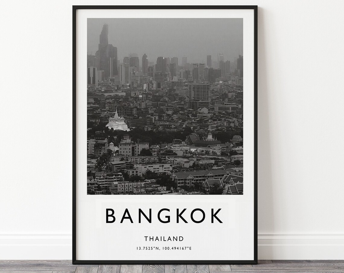 Bangkok Thailand Black and White City Skyline Travel Collection Poster - Image 3