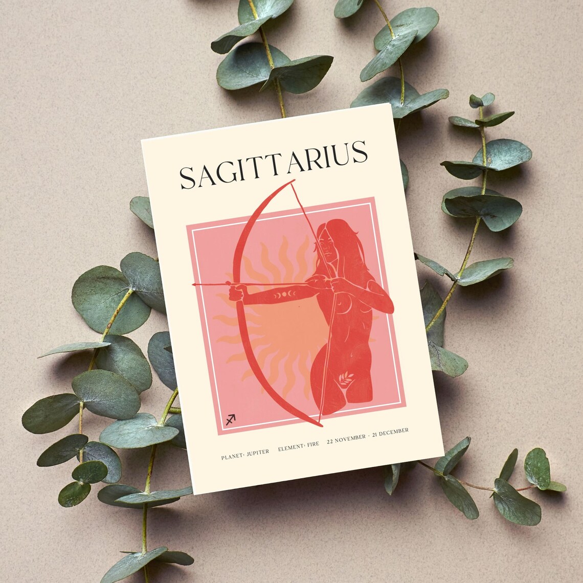Sagittarius Zodiac Sign Archer Woman Bow Sun Astrology Poster - Image 2