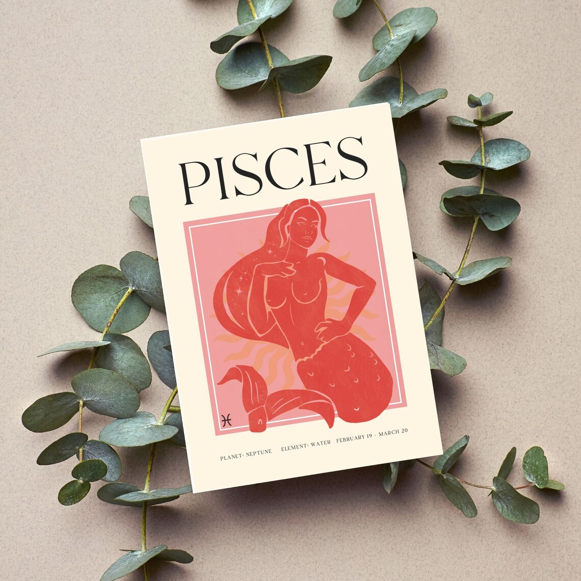 Pisces Zodiac Sign Bold Red Mermaid Woman Water Astrology Poster - Image 2