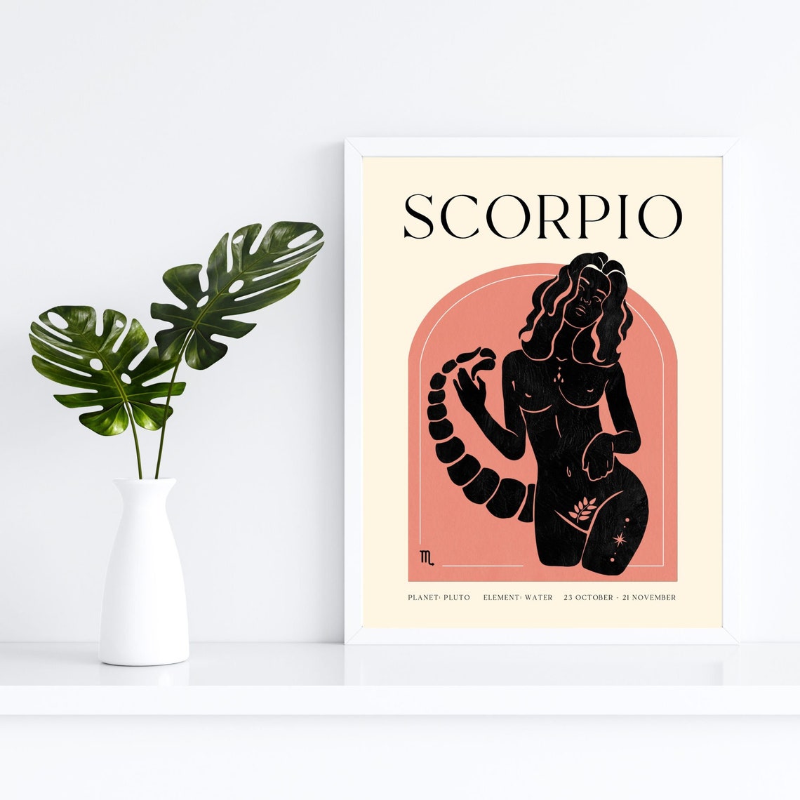 Scorpio Zodiac Sign Black Silhouette Woman Arch Astrology Poster - Image 3