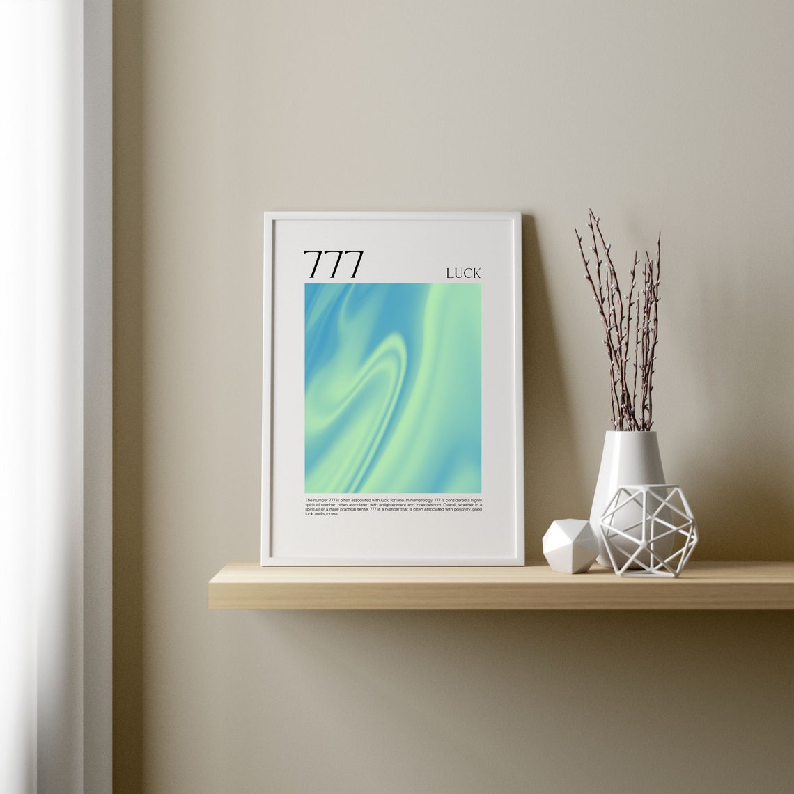 Angel Number 777 Luck Green Blue Aura Gradient Spiritual Poster - Image 2