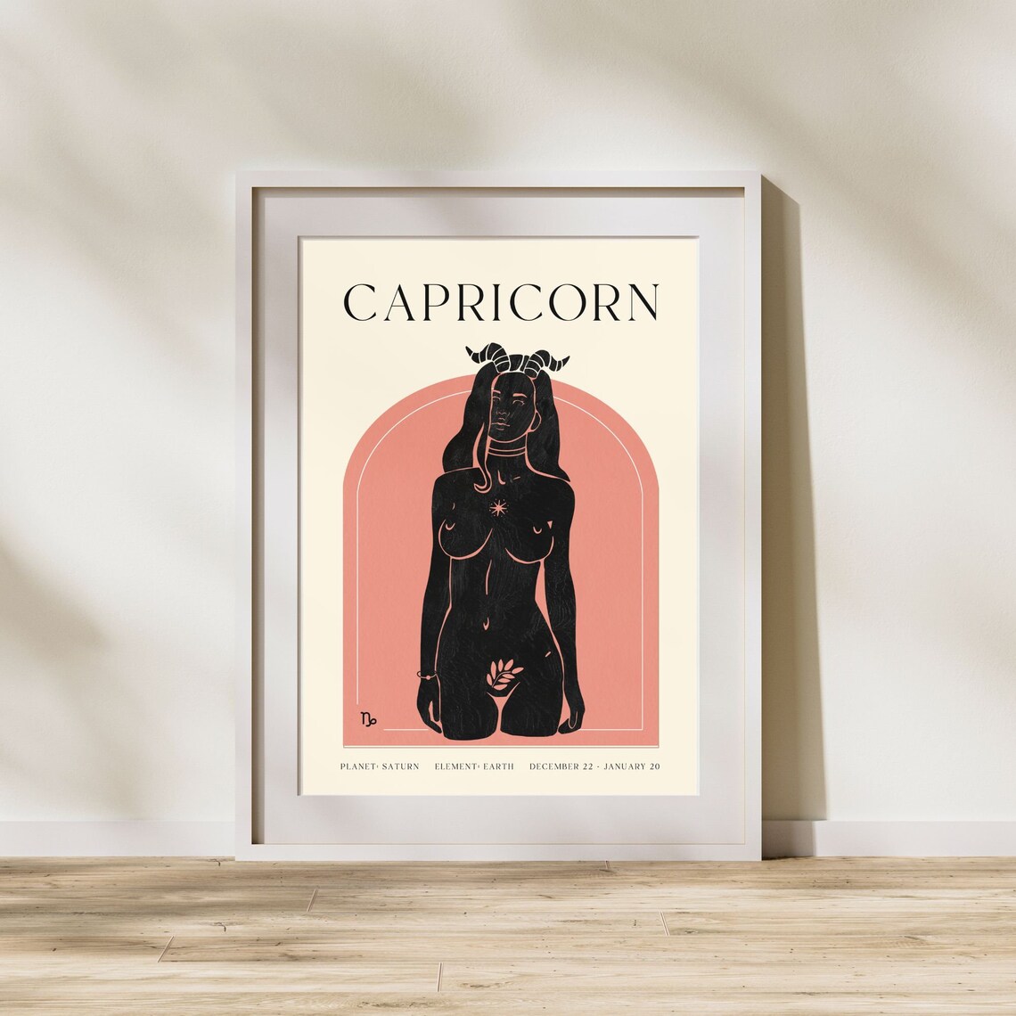 Capricorn Zodiac Sign Black Silhouette Horned Woman Art Poster