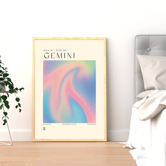 Gemini Zodiac Aura Pastel Swirl Abstract Playful Gradient Poster