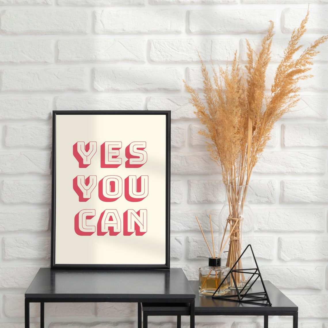 Yes You Can Red Retro 3D Typography Motivational Quote Poster - Image 3