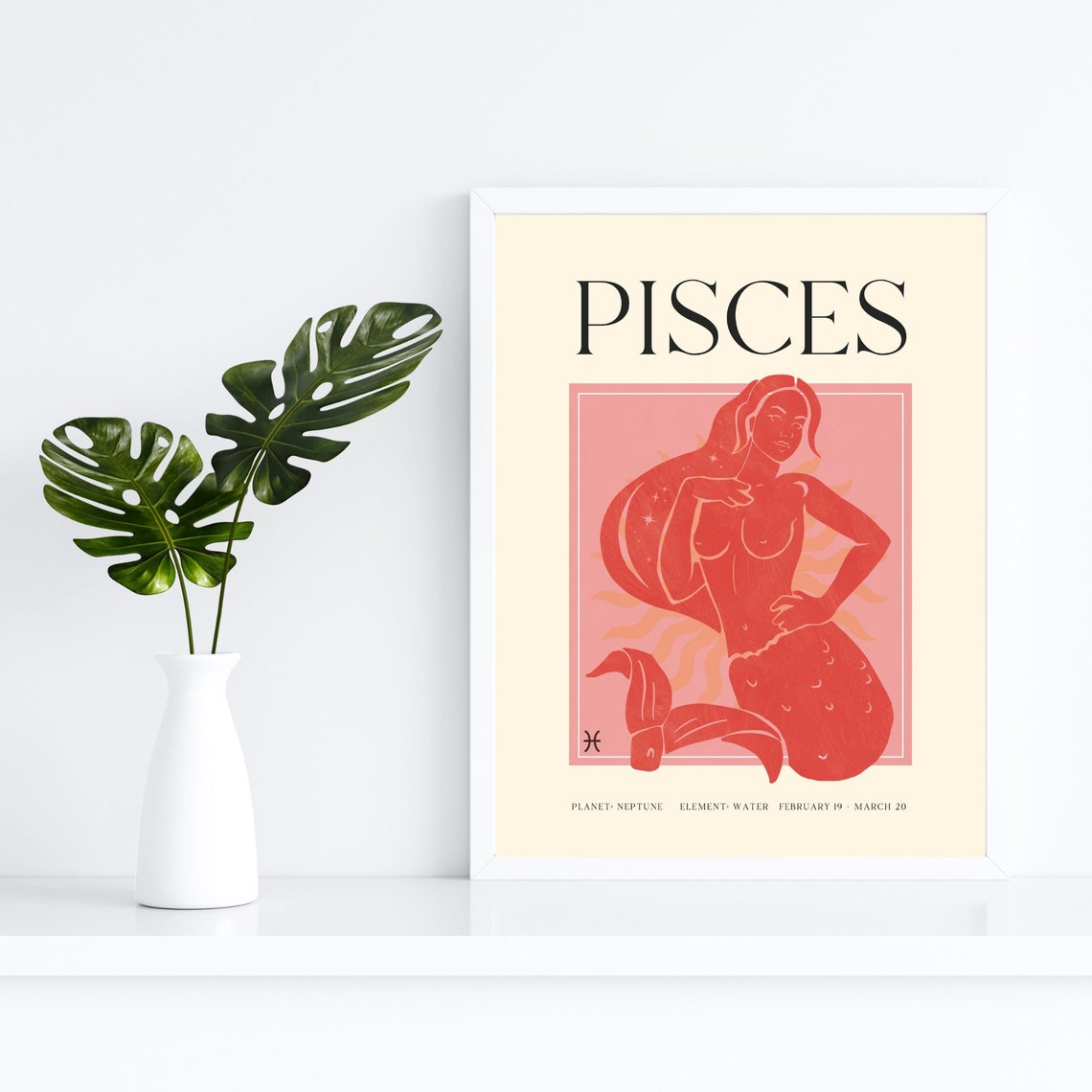 Pisces Zodiac Sign Bold Red Mermaid Woman Water Astrology Poster - Image 3