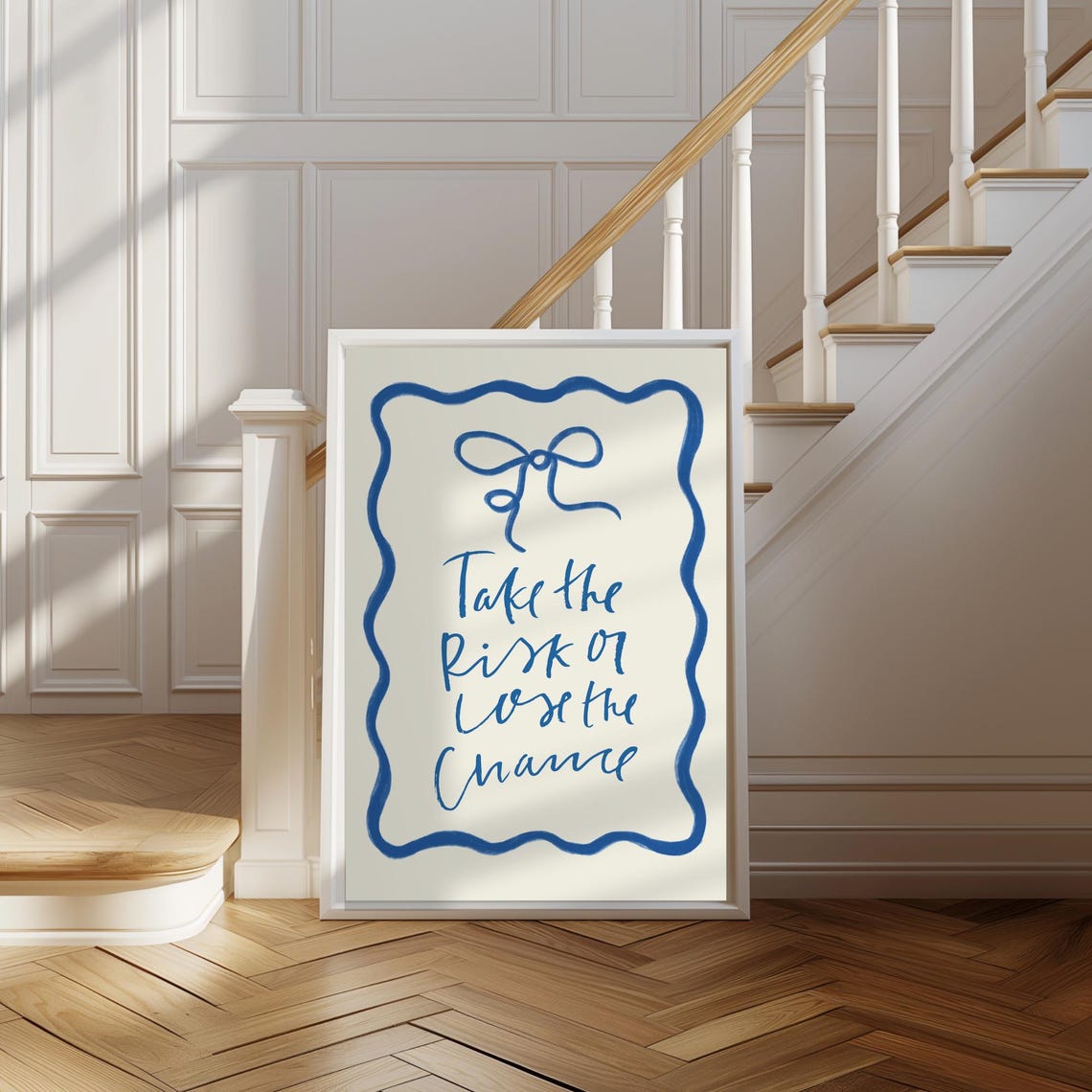 Take the Risk or Lose the Chance Blue Hand Lettered Quote Poster - Image 2