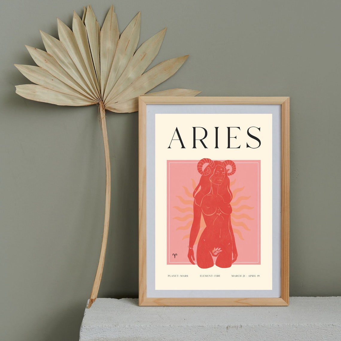 Aries Goddess Ram Horns Red Zodiac Feminine Star Sign Poster - Image 3