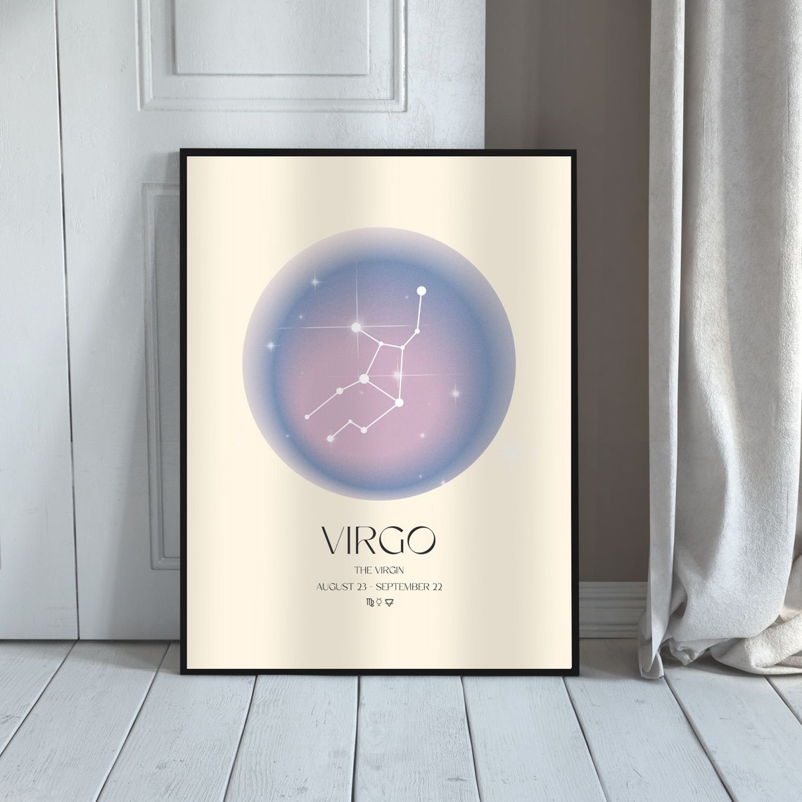 Virgo Constellation Blue Pink Aura Zodiac Virgin Star Sign Poster