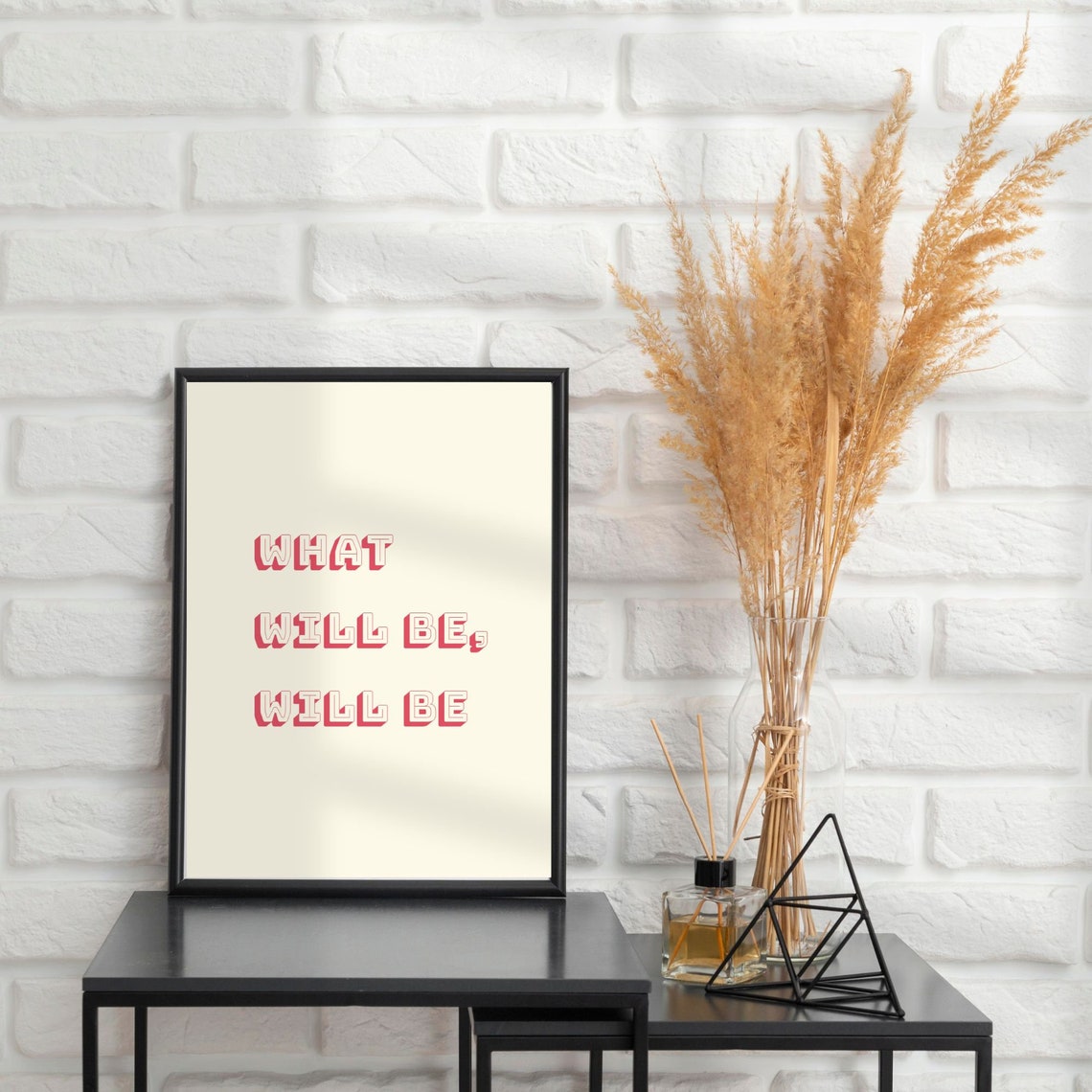 What Will Be Will Be Red Retro Outline Typography Quote Wall Art - Image 3