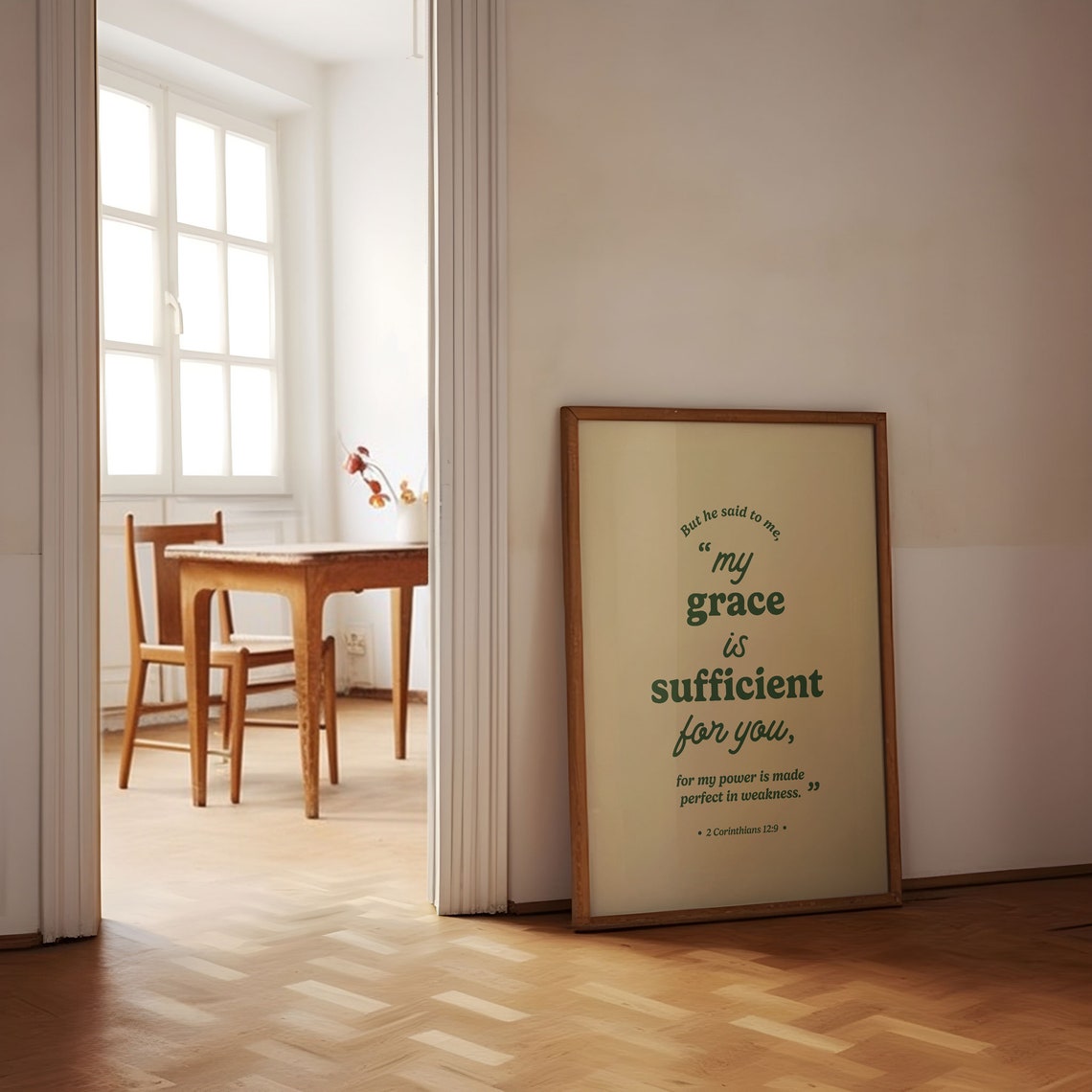 2 Corinthians 12 9 My Grace Is Sufficient Retro Green Bible Poster - Image 5