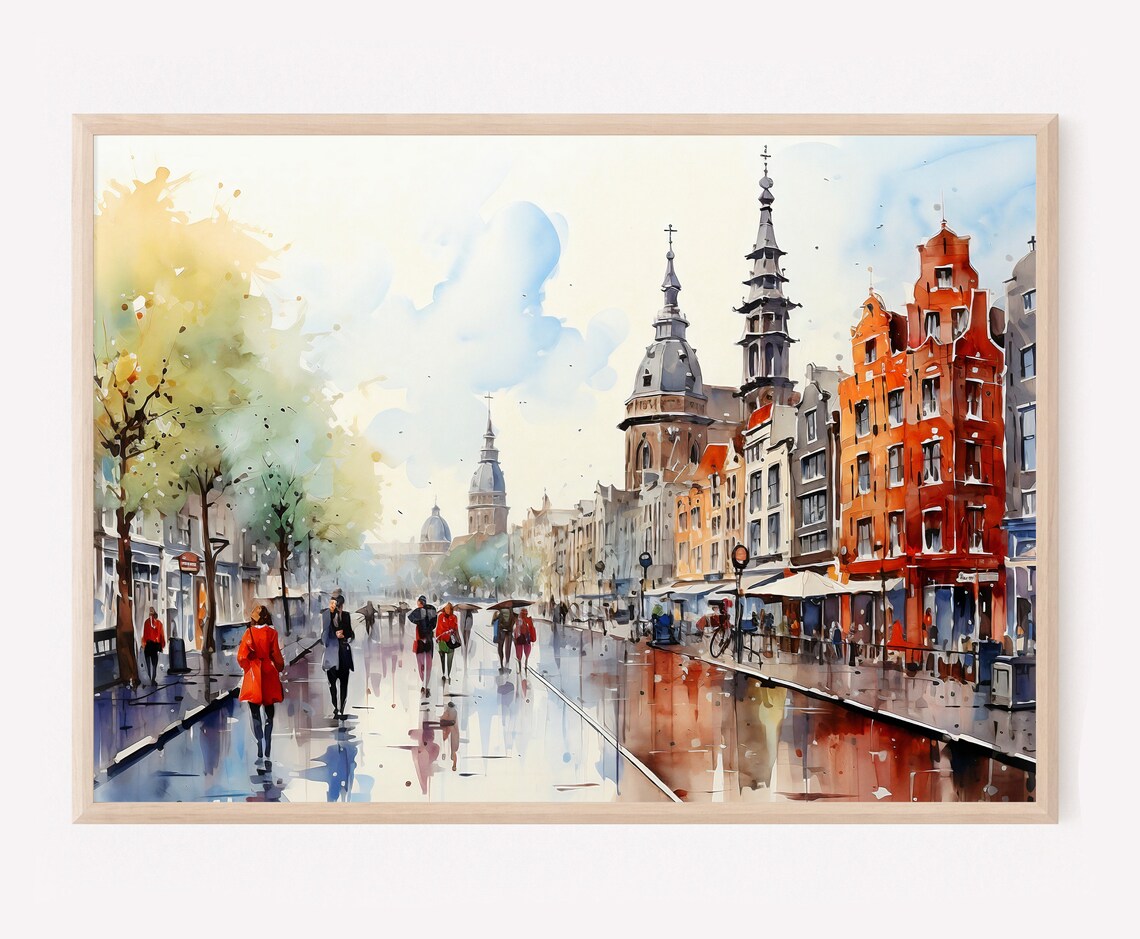 Amsterdam Watercolor Print Netherlands Cityscape Art