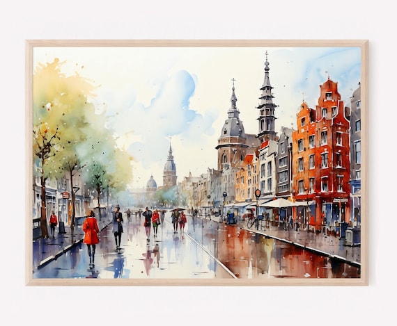 Amsterdam Watercolor Print Netherlands Cityscape Art
