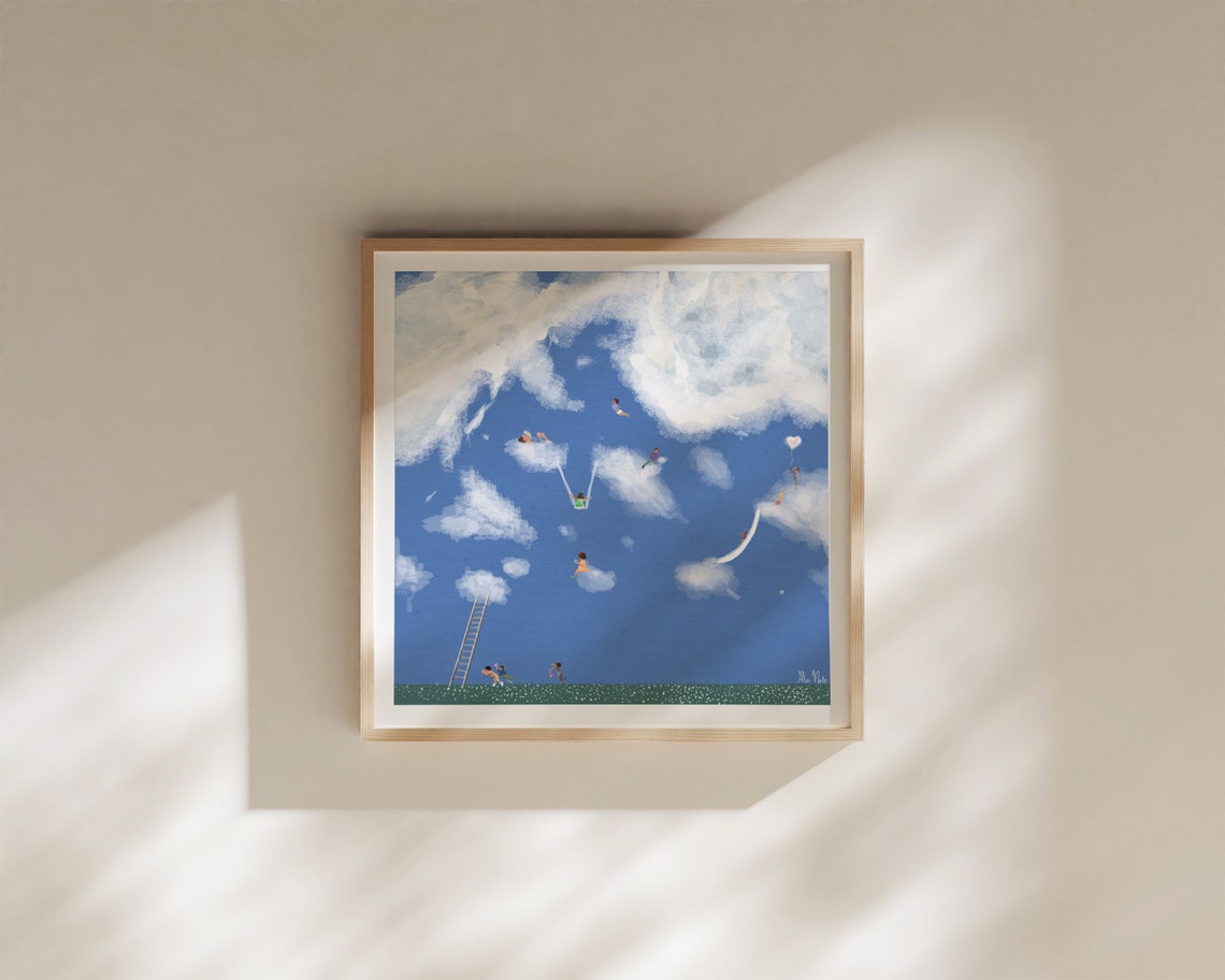 Children Playing and Floating Among White Clouds Sky Dream Poster - Image 3