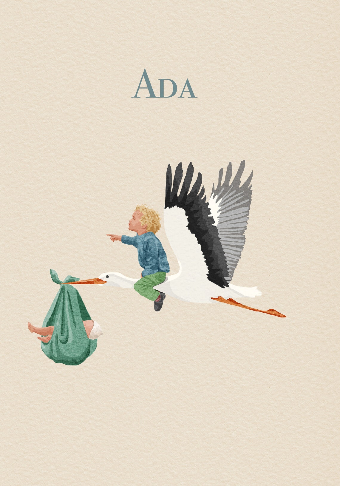 Personalized Stork Birth Announcement Portrait for Baby Ada Poster - Image 2