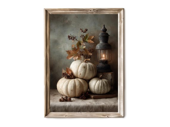 Fall Harvest Pumpkin Still Life Wall Art Rustic Autumn Heirloom Pumpkins Moody Farmhouse Decor Artful Print V 447