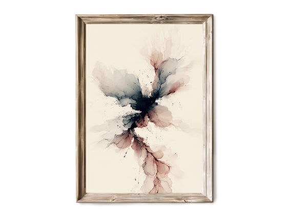 Soft Ink Bloom Cloud Blush Grey Abstract Minimalist Art Poster