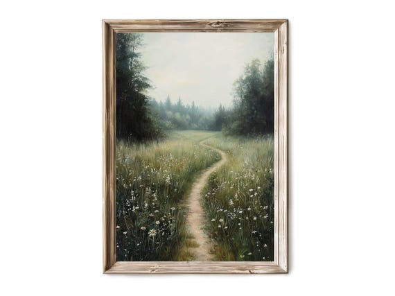 Vintage Hiking Trail Wall Art Rustic Oil Painting Country Field Decor For Home Cabin Farmhouse