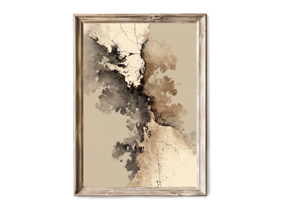 Minimalist Neutral Abstract Wall Art Vertical Ink Wash Modern Japandi Soft Beige Texture 150