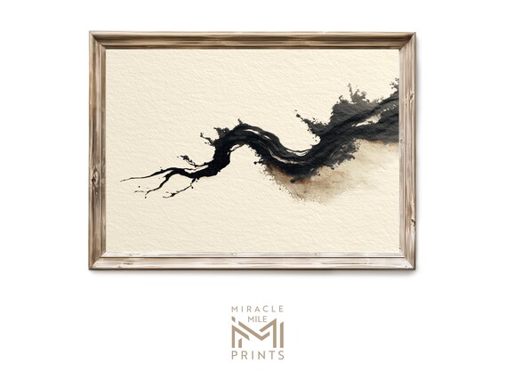 Minimalist Charcoal Abstract Wall Art Modern Neutral Black Ink Texture Decor Japandi 214