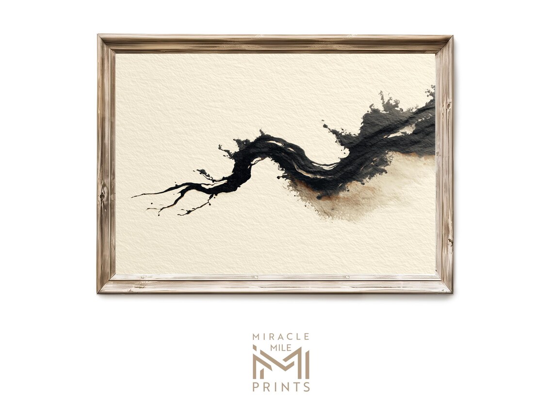 Minimalist Charcoal Abstract Wall Art Modern Neutral Black Ink Texture Decor Japandi 214