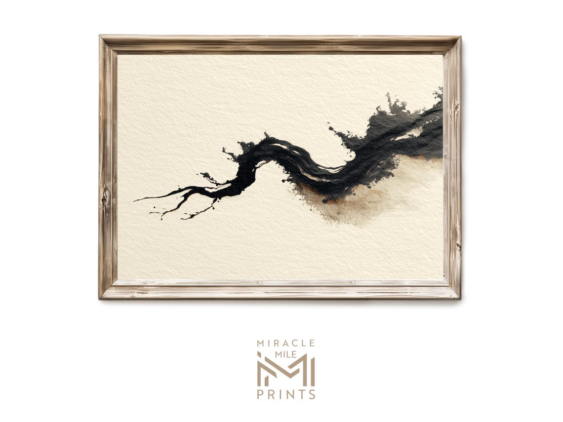 Minimalist Charcoal Ink Stroke Abstract Zen Japandi Wall Art