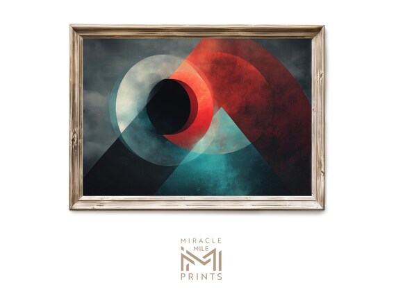 Geometric Abstract Circle Wall Art Modern Minimalist Red Black Contemporary Decor 233