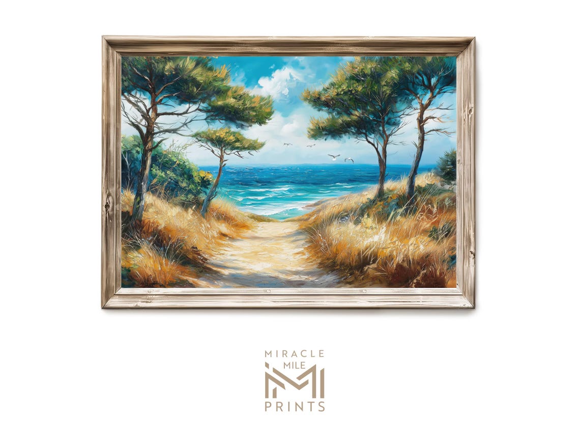 Seaside Pine Forest Path Oil Painting Coastal Landscape Poster