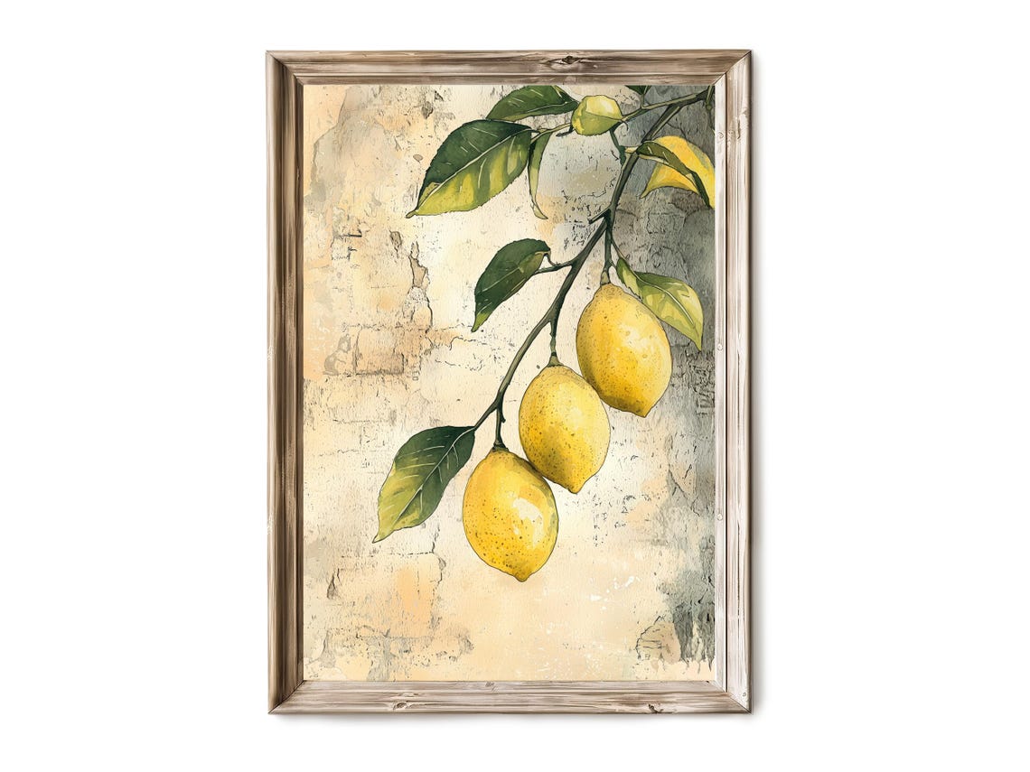 Lemon Tree Botanical Wall Art Vintage Fruit Sketch Rustic Kitchen Summer Print Mediterranean Decor Branch Artwork 11