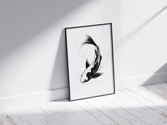 Japanese Koi Fish Minimalistic Modern Wall Art Poster Aesthetic Japanese Art Koi Fish Wall Art Japanese Inspired Art