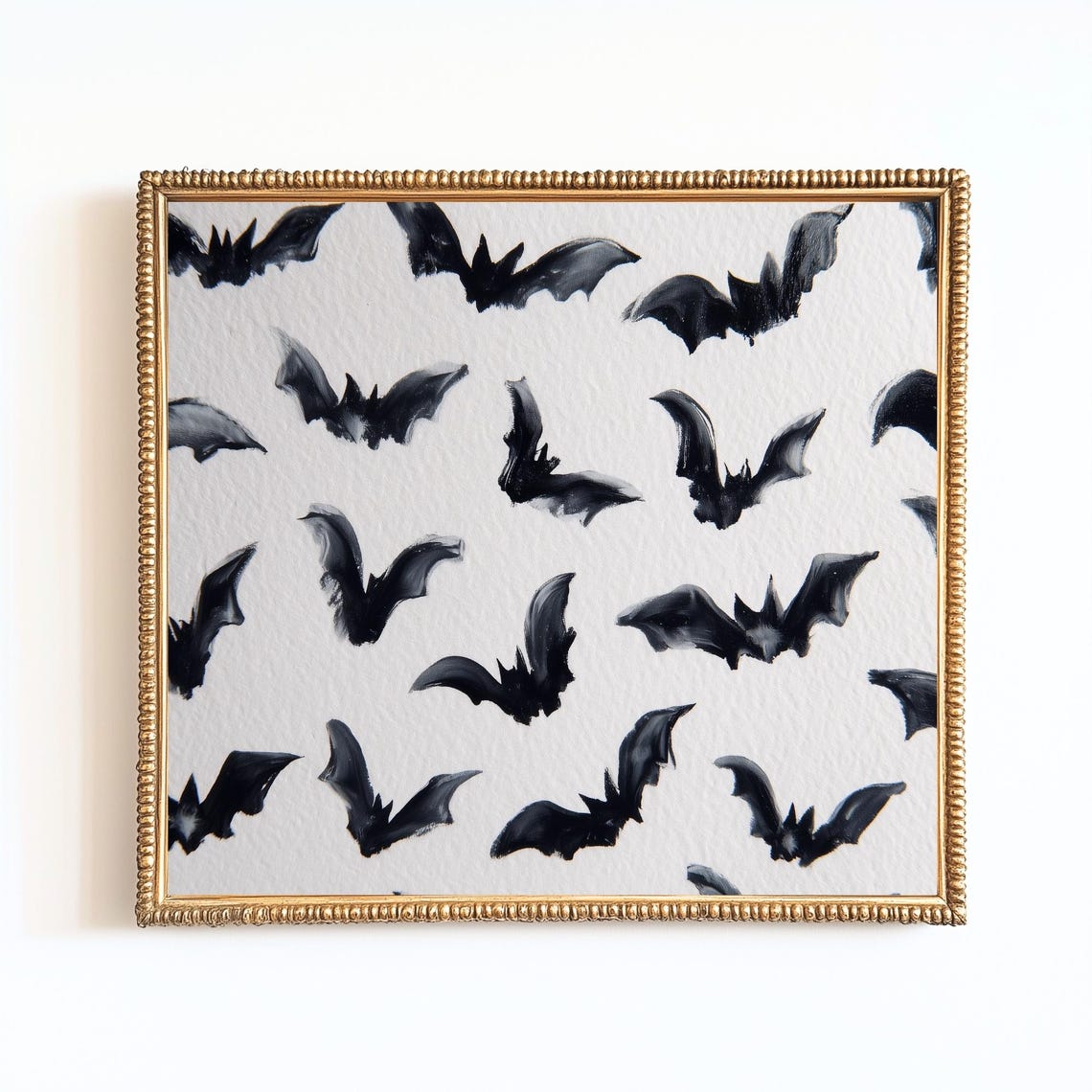 Black Bats On White Minimalist Watercolor Halloween Spooky Poster