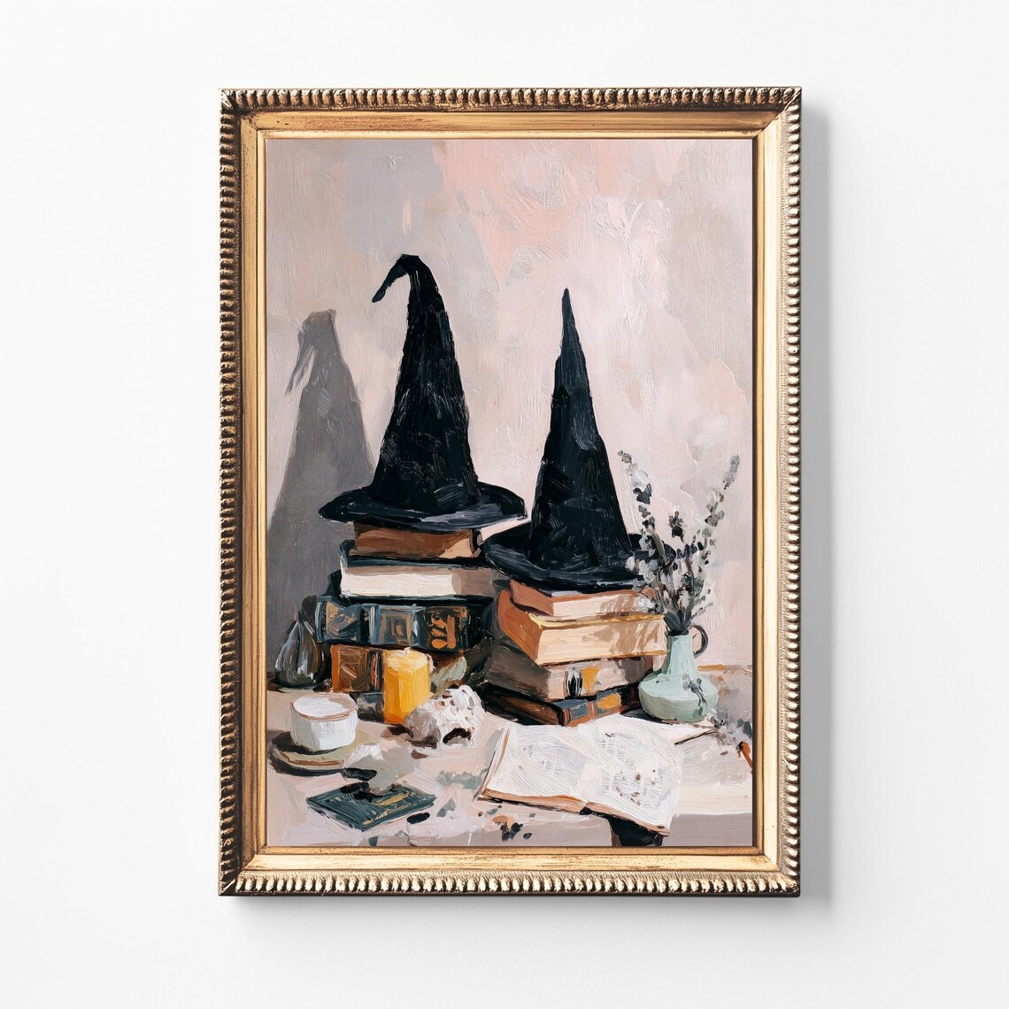 Witch Hat Still Life Print Cozy Halloween Books Candles