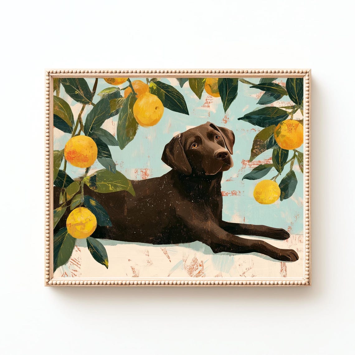 Chocolate Labrador Retriever Lemon Citrus Tree Dog Art Poster
