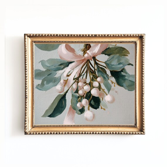 Christmas Botanical Print Snowberry Eucalyptus Blush Bow