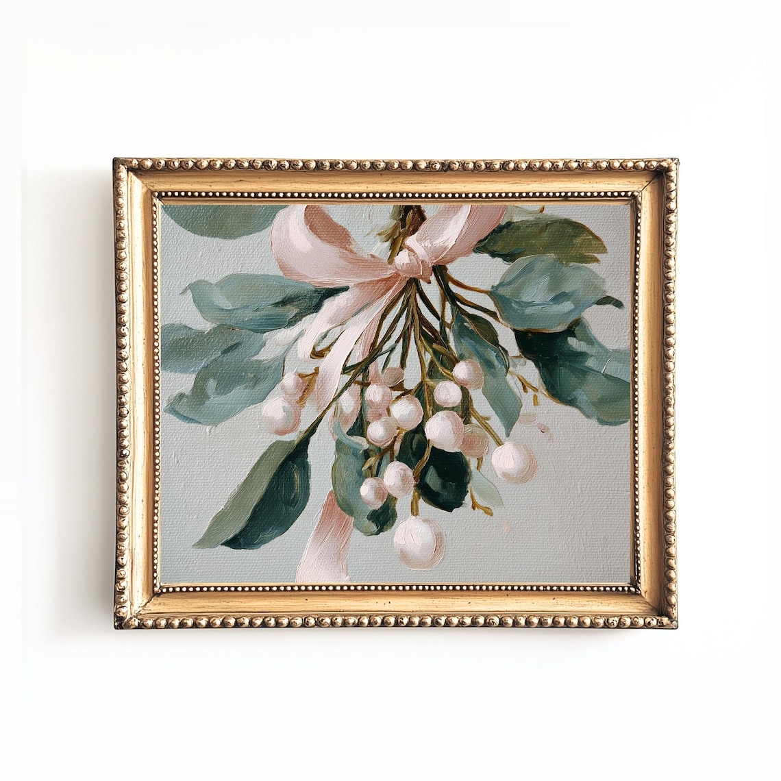 Christmas Botanical Print Snowberry Eucalyptus Blush Bow