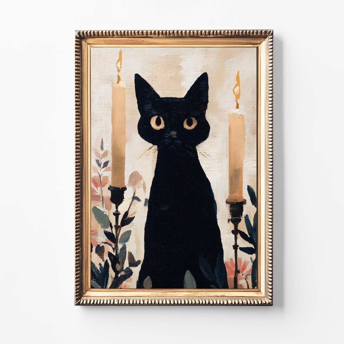 Black Cat Halloween, Vintage Folk Art Poster