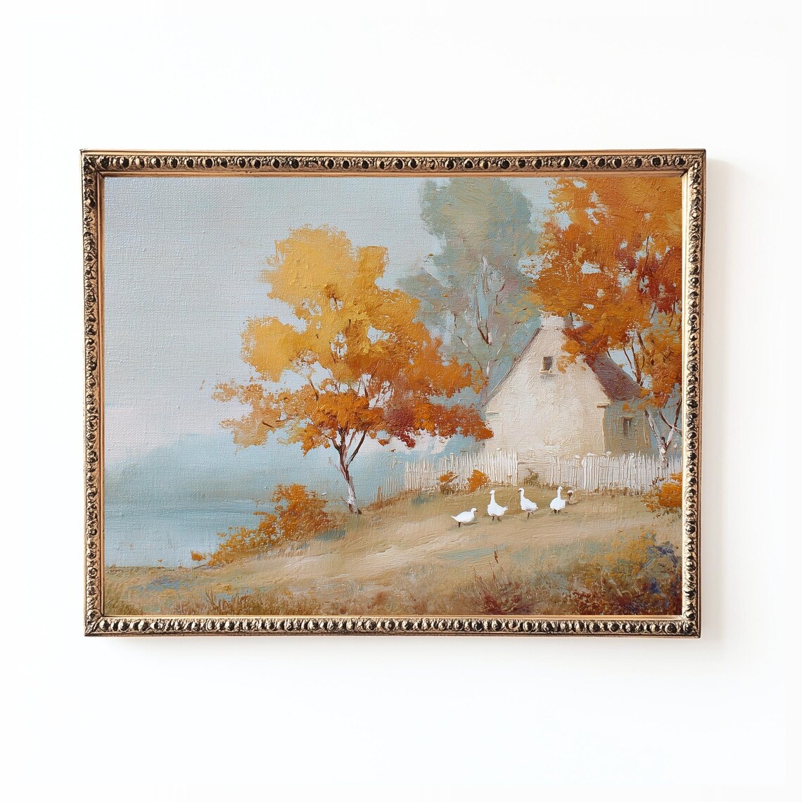 Vintage Autumn Farmhouse Poster, Rustic Country Landscape