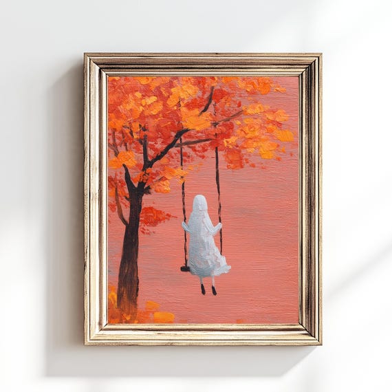 Whimsical Girl Fall Art Print Halloween Nursery Decor