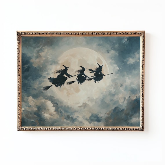 Vintage Halloween Witch Art Print Spooky Autumn Dcor