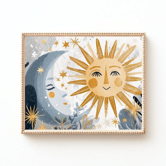 Sun And Moon Nursery Print Celestial Boho Wall Art