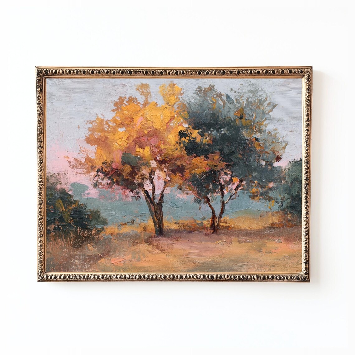 Autumn Landscape Print Golden Trees Sunset Rustic Farmhouse Decor