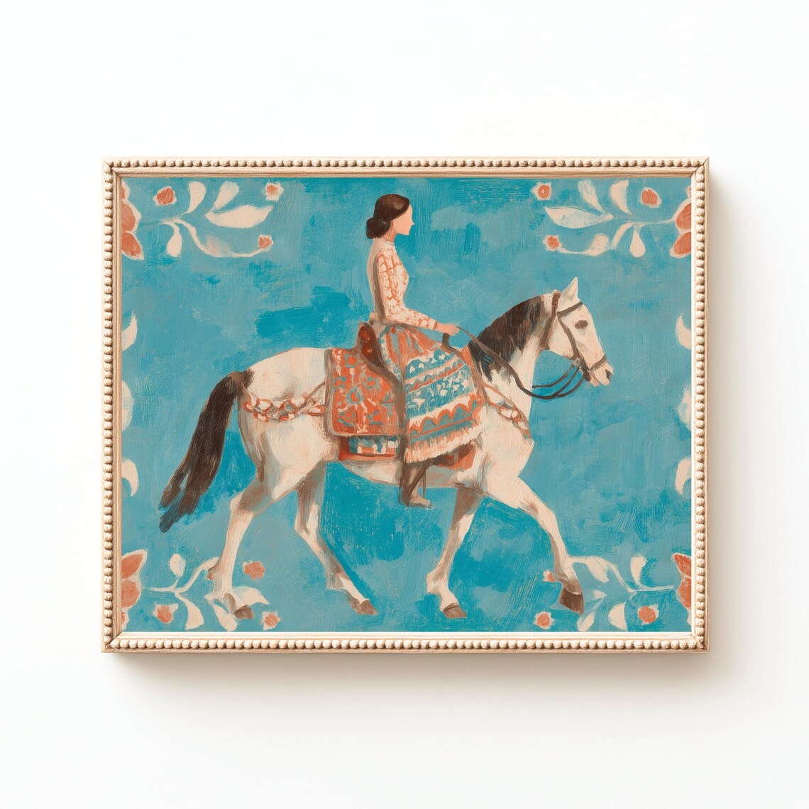Woman Riding White Horse Western Equestrian Art Print Painting